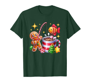 Gingerbread Fishing Candy Cane Cocoa Festive Fun T-Shirt