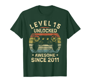 Level 15 Unlocked Awesome Since 2011 15th Birthday Gaming T-Shirt