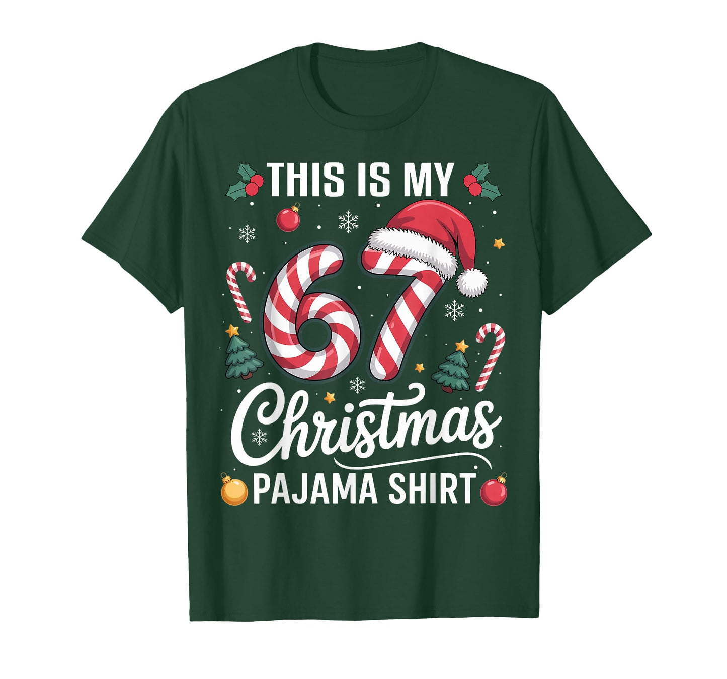 Funny 67 Christmas Pajamas Boy Teen Kids Six Seven Meme Xmas T-Shirt
