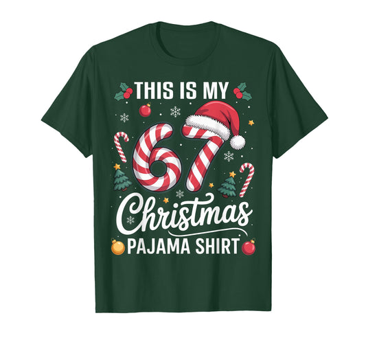 Funny 67 Christmas Pajamas Boy Teen Kids Six Seven Meme Xmas T-Shirt