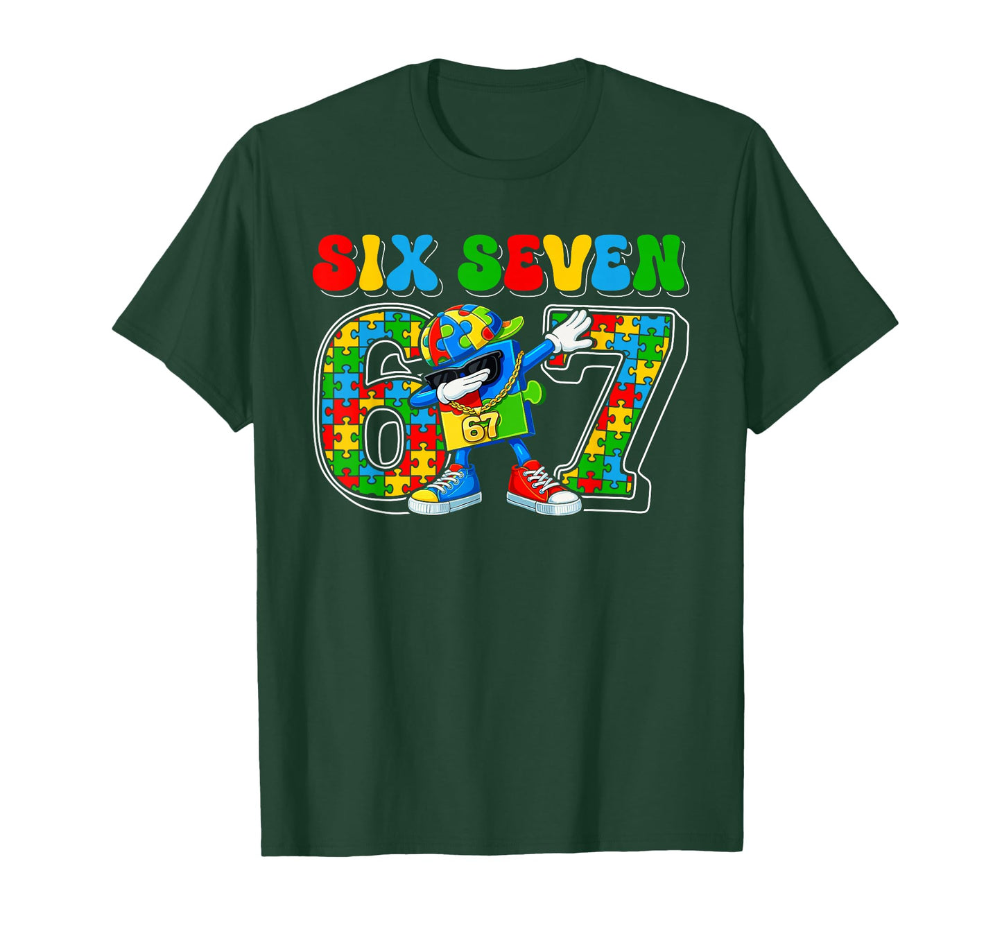 Six Seven Autism Awareness 67 Meme Autism Puzzle Kids Boys T-Shirt