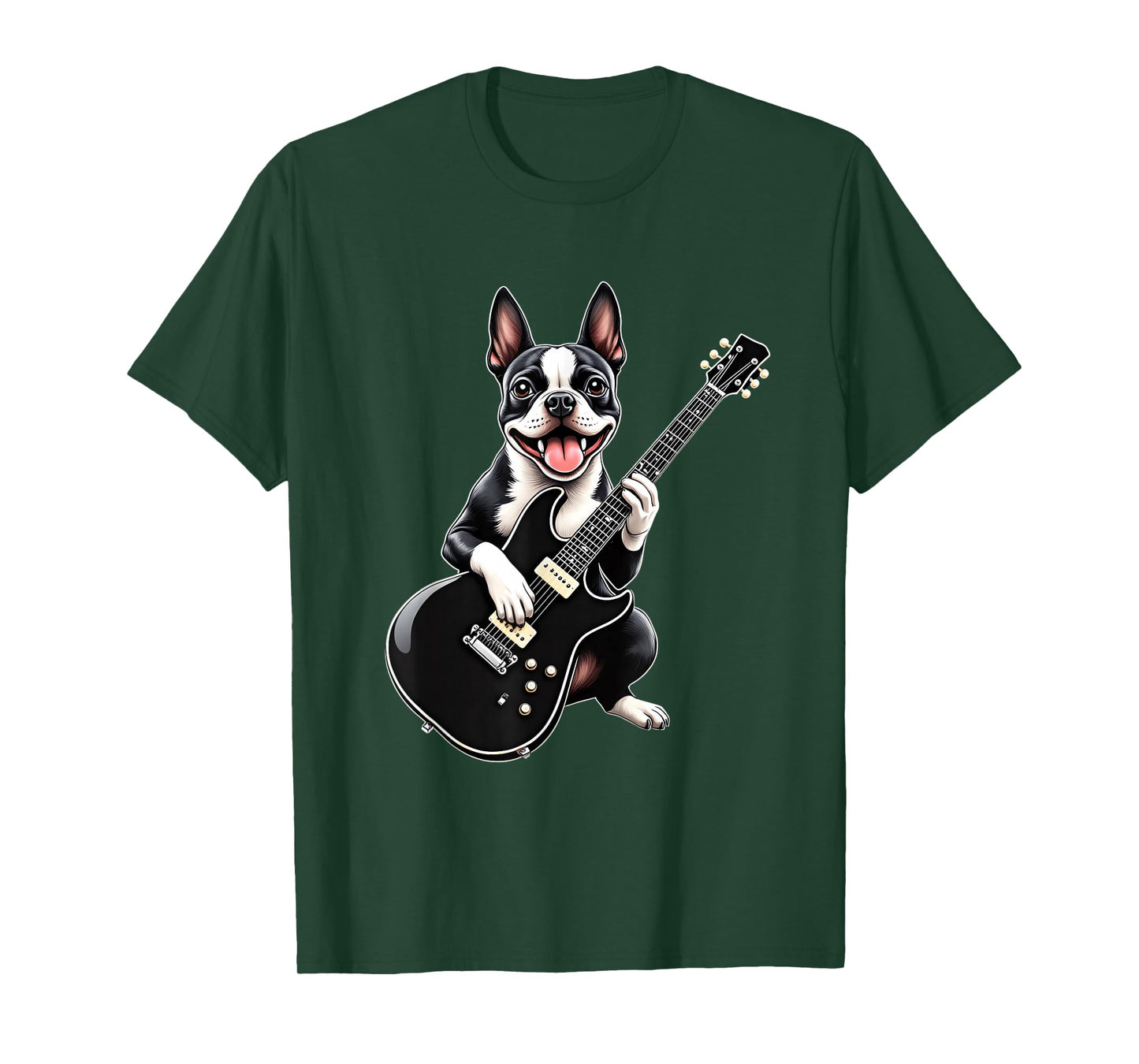 Funny Boston Terrier Dog Playing Guitar Music Lovers T-Shirt