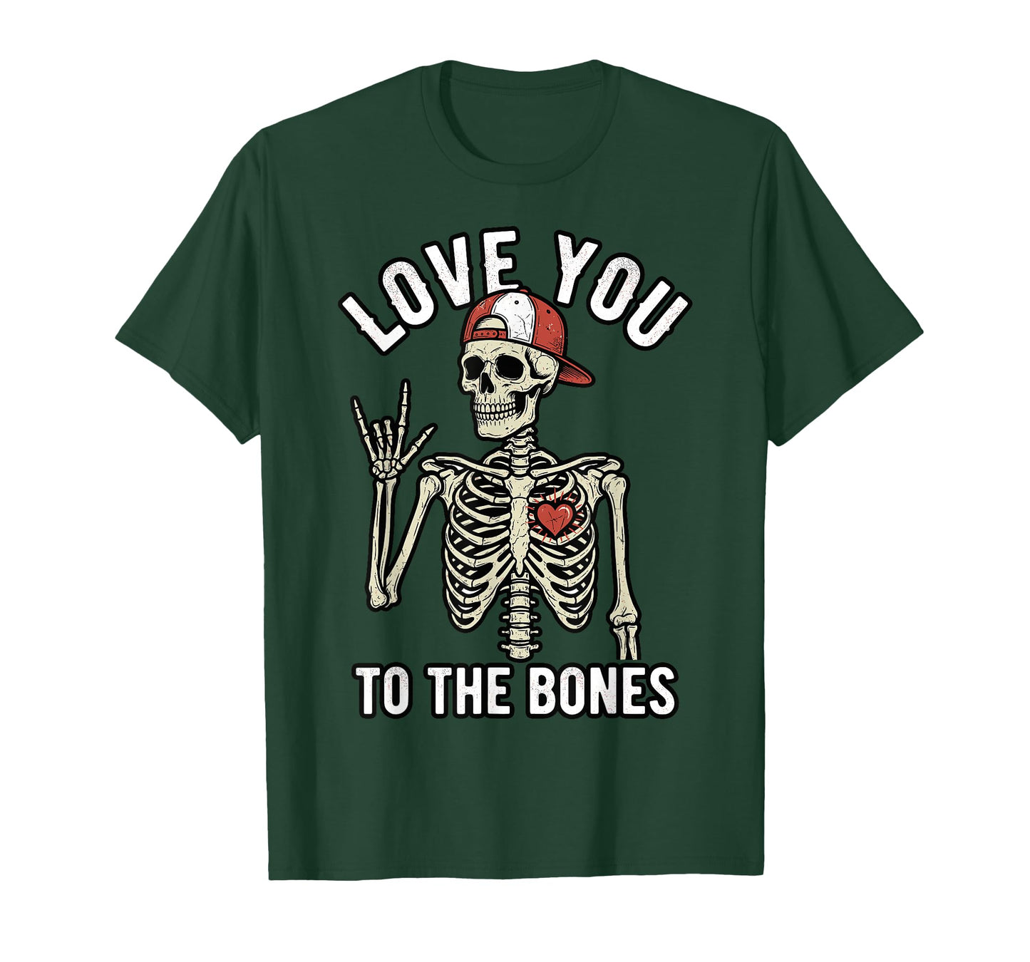 Valentines Day Skeleton Rocker Love You to The Bones Rock On T-Shirt