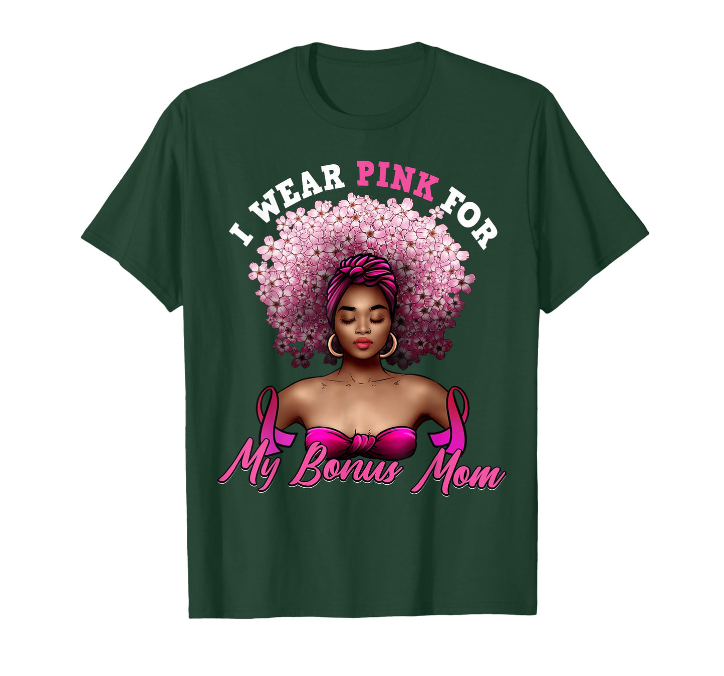 I Wear Pink for My Bonus Mom Black Stepmom Breast Cancer T-Shirt