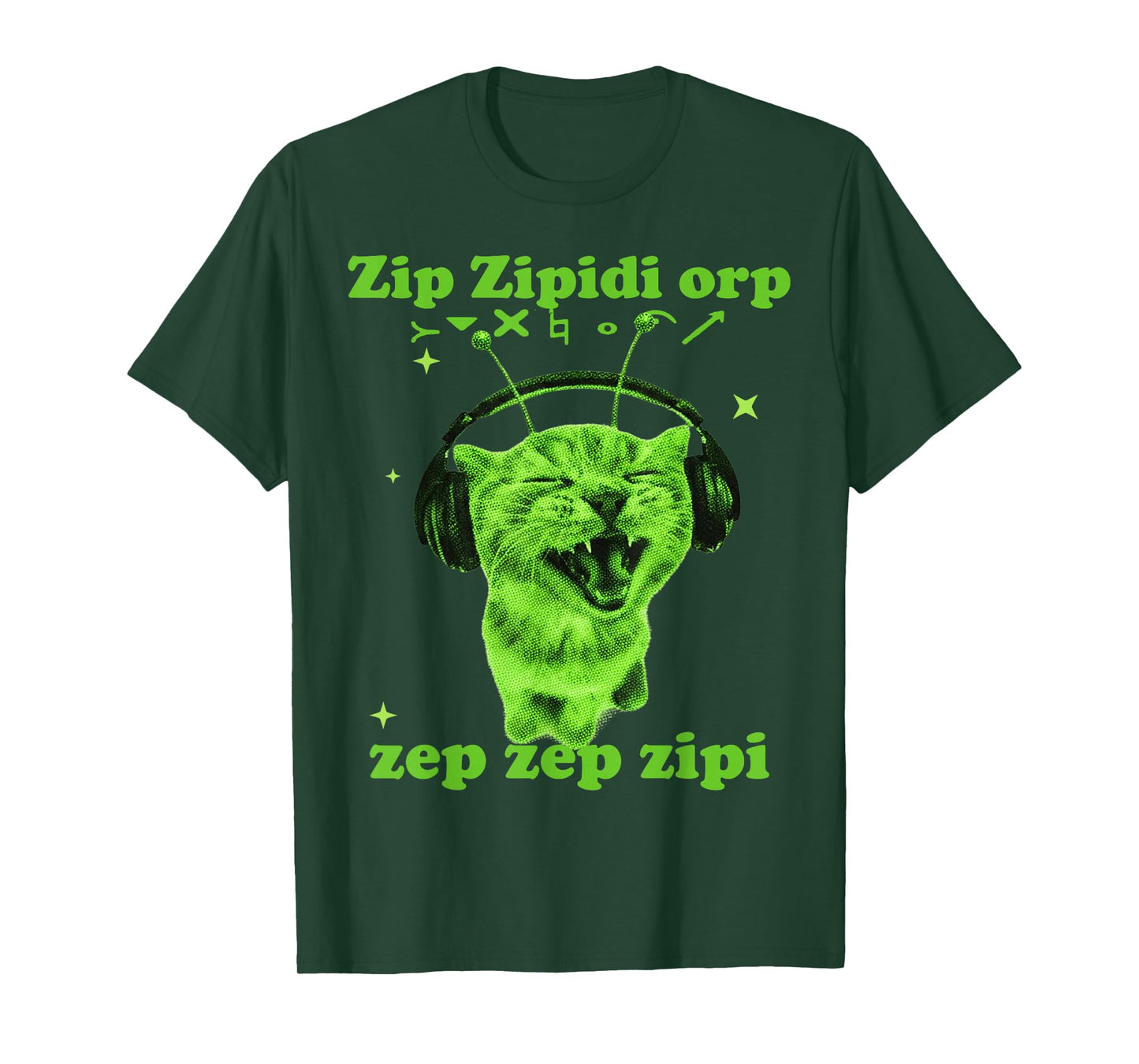 Y2K Alien Cat Meme Silly Cute Headphones Space Kitty Funny T-Shirt