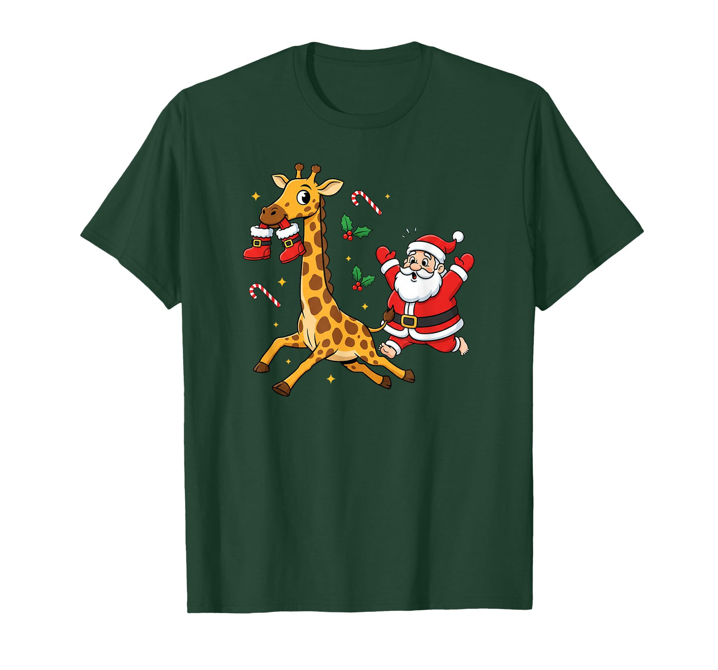 Funny Giraffe Santa Claus Boots Christmas Womens Mens Kids T-Shirt