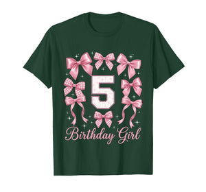 Kids 5th Birthday Shirt Girl Coquette Bow Kids Five 5 Year Old T-Shirt