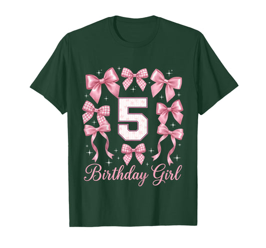 Kids 5th Birthday Shirt Girl Coquette Bow Kids Five 5 Year Old T-Shirt