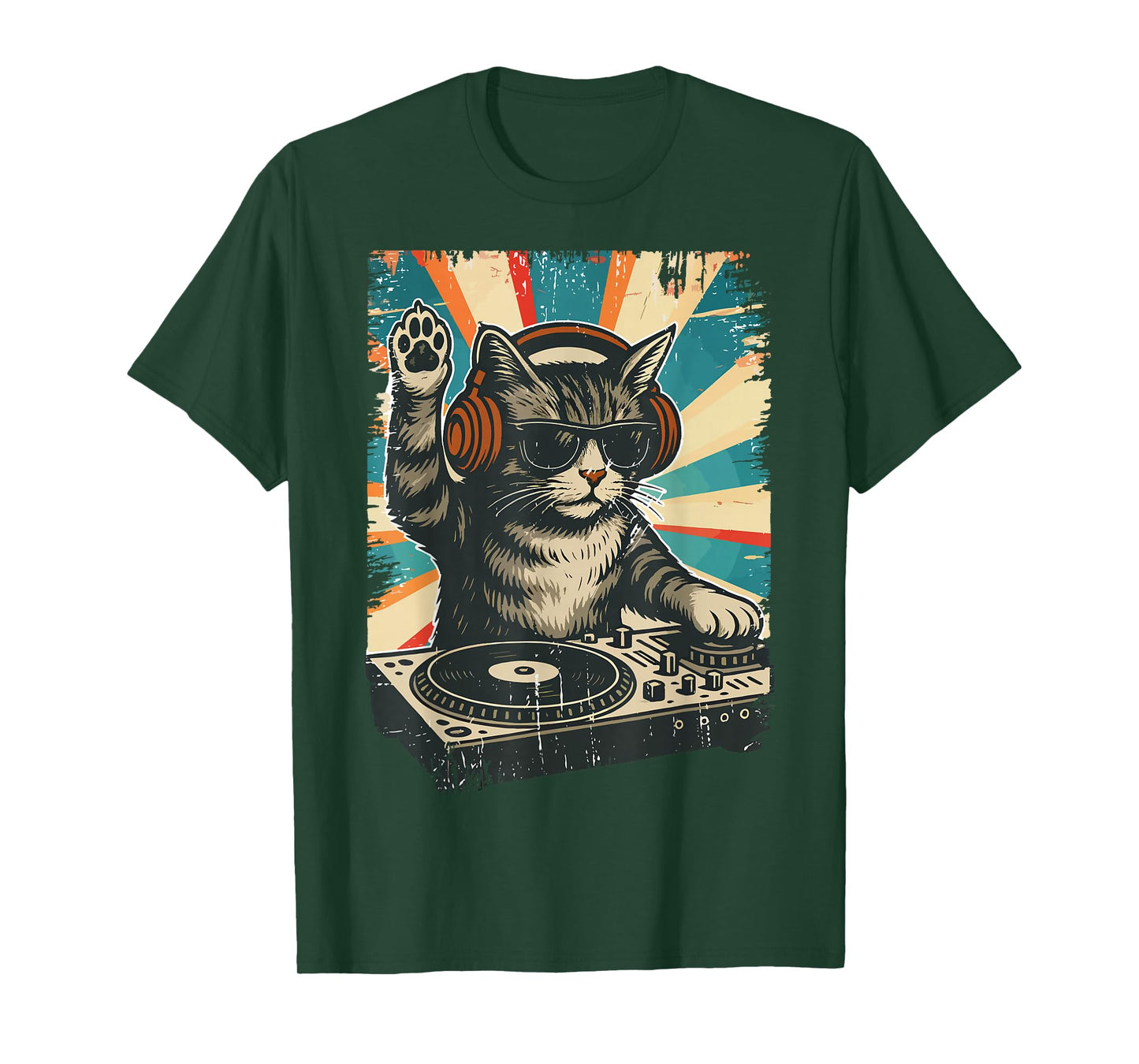 Funny DJ Cat Retro Cat Meme for Men Women T-Shirt