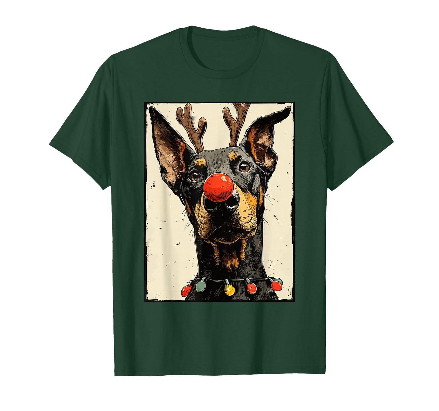 Funny Christmas Doberman Dog Holiday Lights Festive Animal T-Shirt