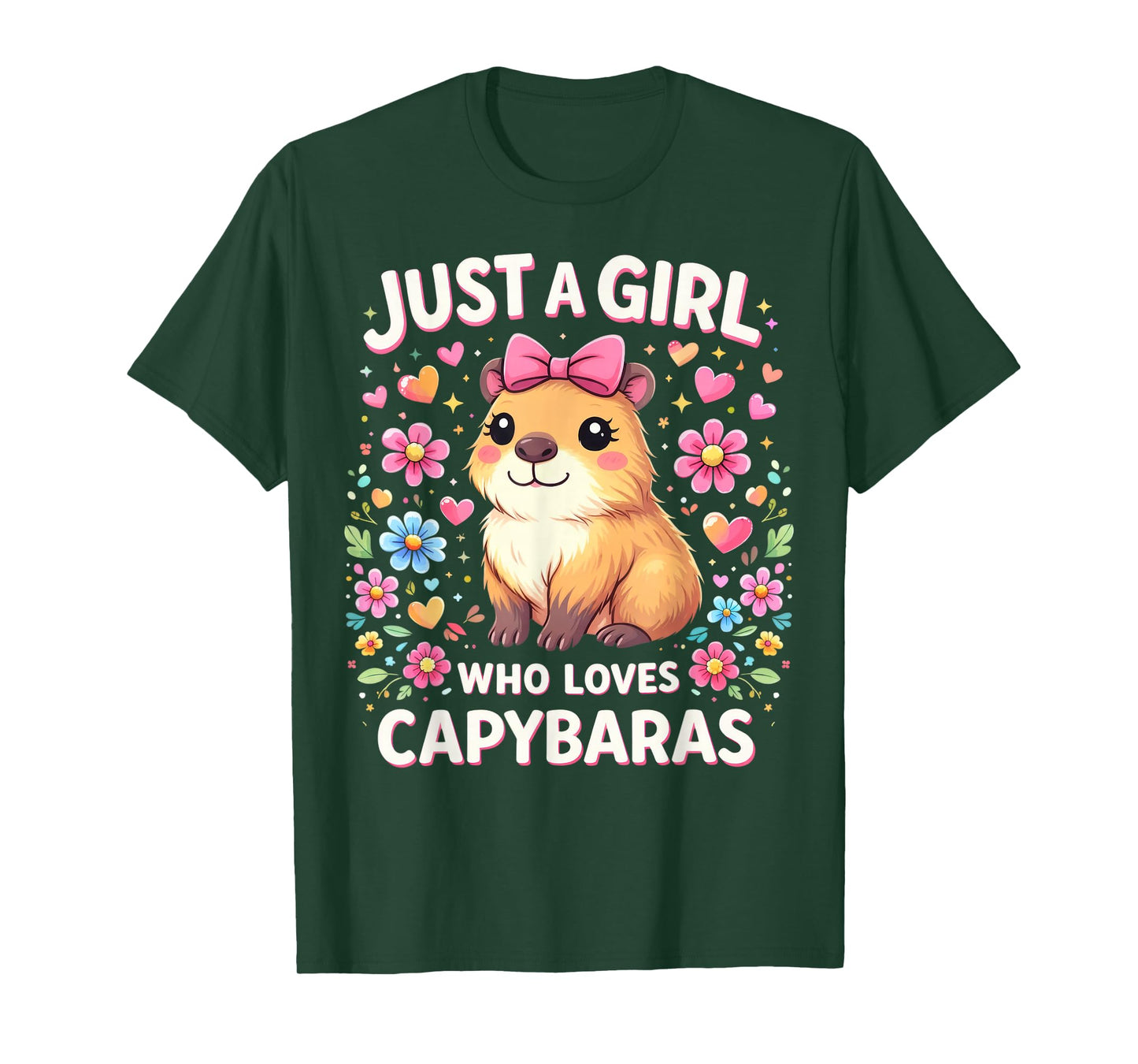Just a Girl who Loves Capybaras Cute Pink Bow Capybara Lover T-Shirt