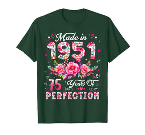 75 Year Old Made in 1951 Floral 75th Birthday Women T-Shirt