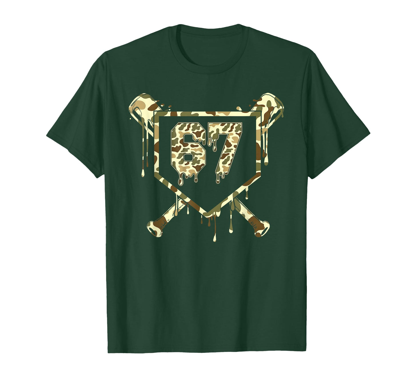 Camo Baseball Ice Cream Drip Number 67 Player 67th Birthday T-Shirt
