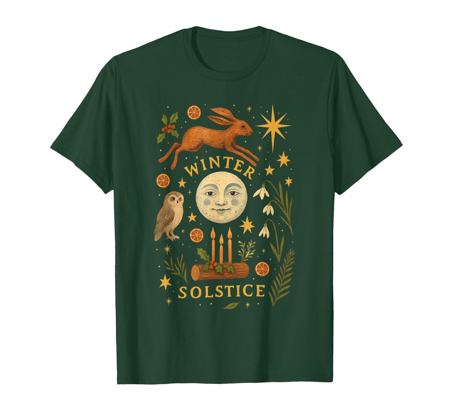 Vintage Winter Solstice Mystical Moon Pagan Yule Celebration T-Shirt