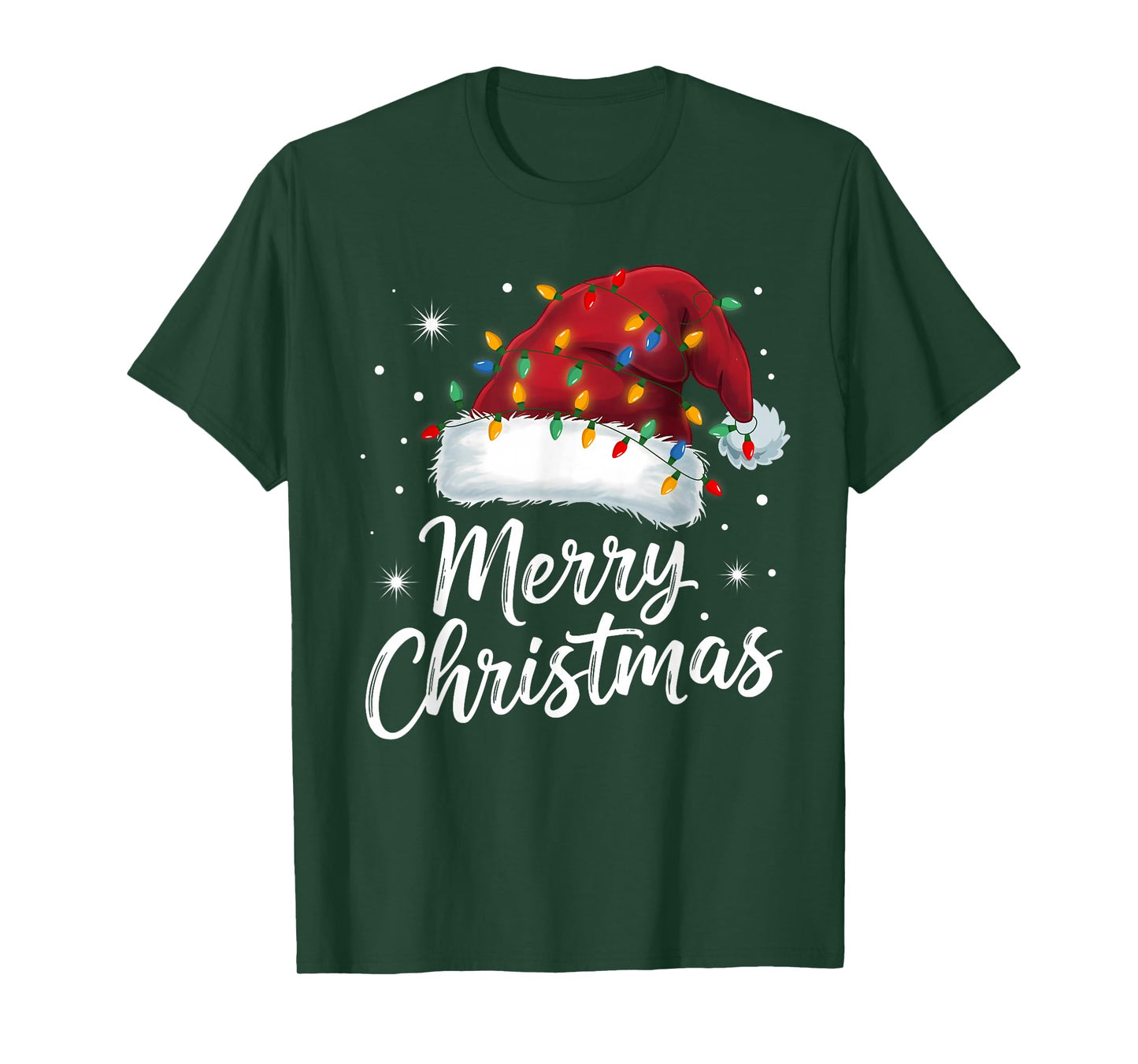 Merry Christmas Lights Red Santa Hat Xmas Family Men Women T-Shirt