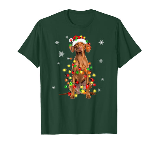 Vizsla Dog Christmas Tree Lights Xmas Pajama T-Shirt