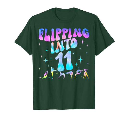 Flipping Into 11th Birthday Gymnastic 11 Year Old Girl Party T-Shirt