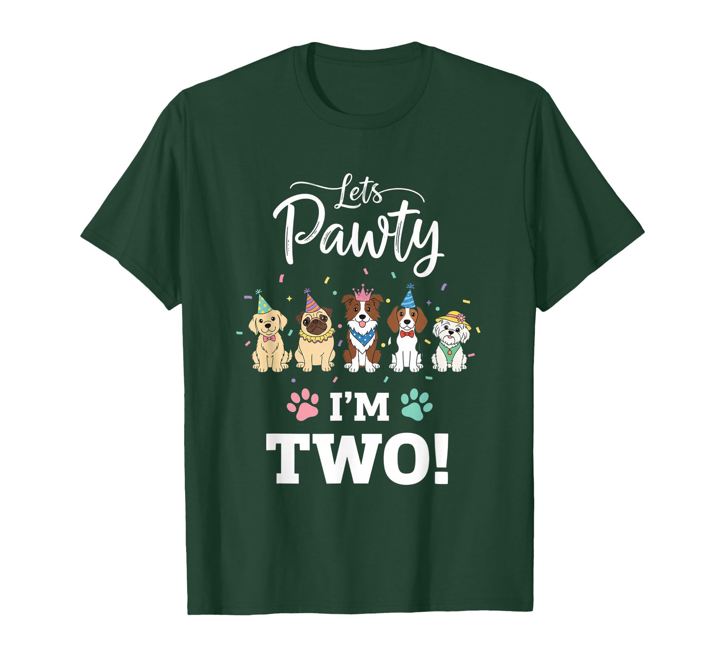 Dog Lets Pawty I'm Two! Puppy Birthday Party Design T-Shirt