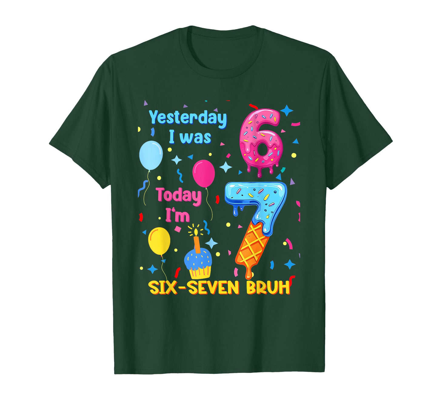 I was 6 Today I'm 7 Birthday Kids Six Seven Ice Cream Drip T-Shirt