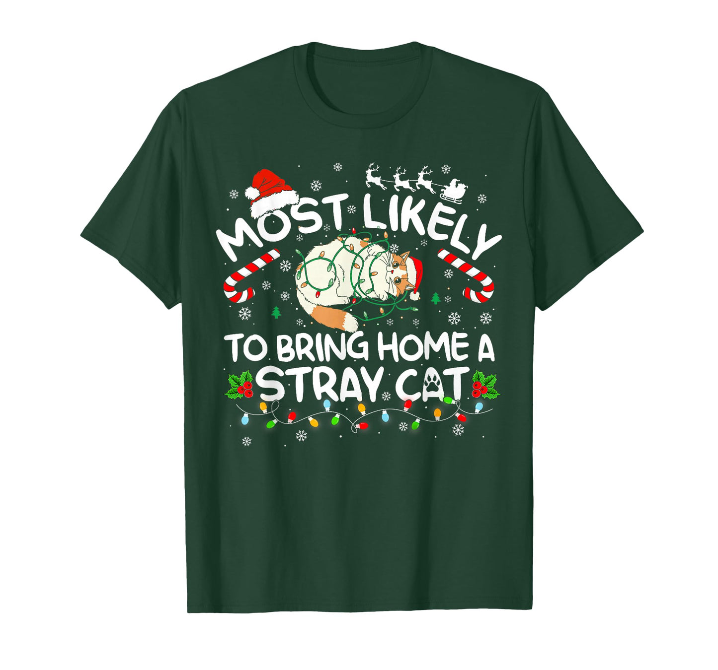 Most Likely to Bring Home A Stray Cat Matching Christmas T-Shirt