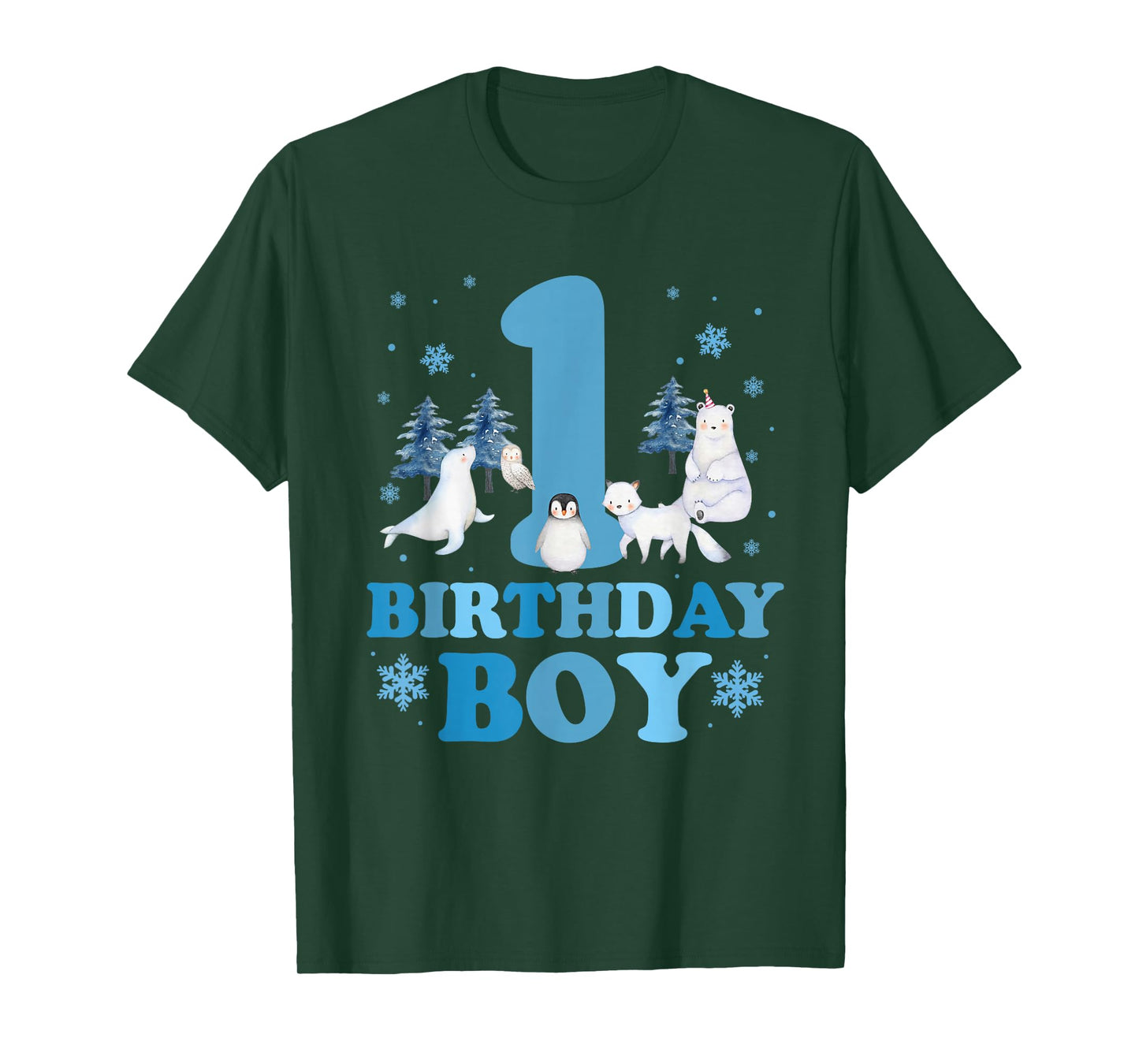 Winter 1st Birthday Boy Arctic Animals 1 Year Old Birthday T-Shirt