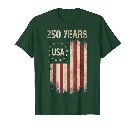 USA 250 Years Anniversary Vintage American Flag Patriotic T-Shirt