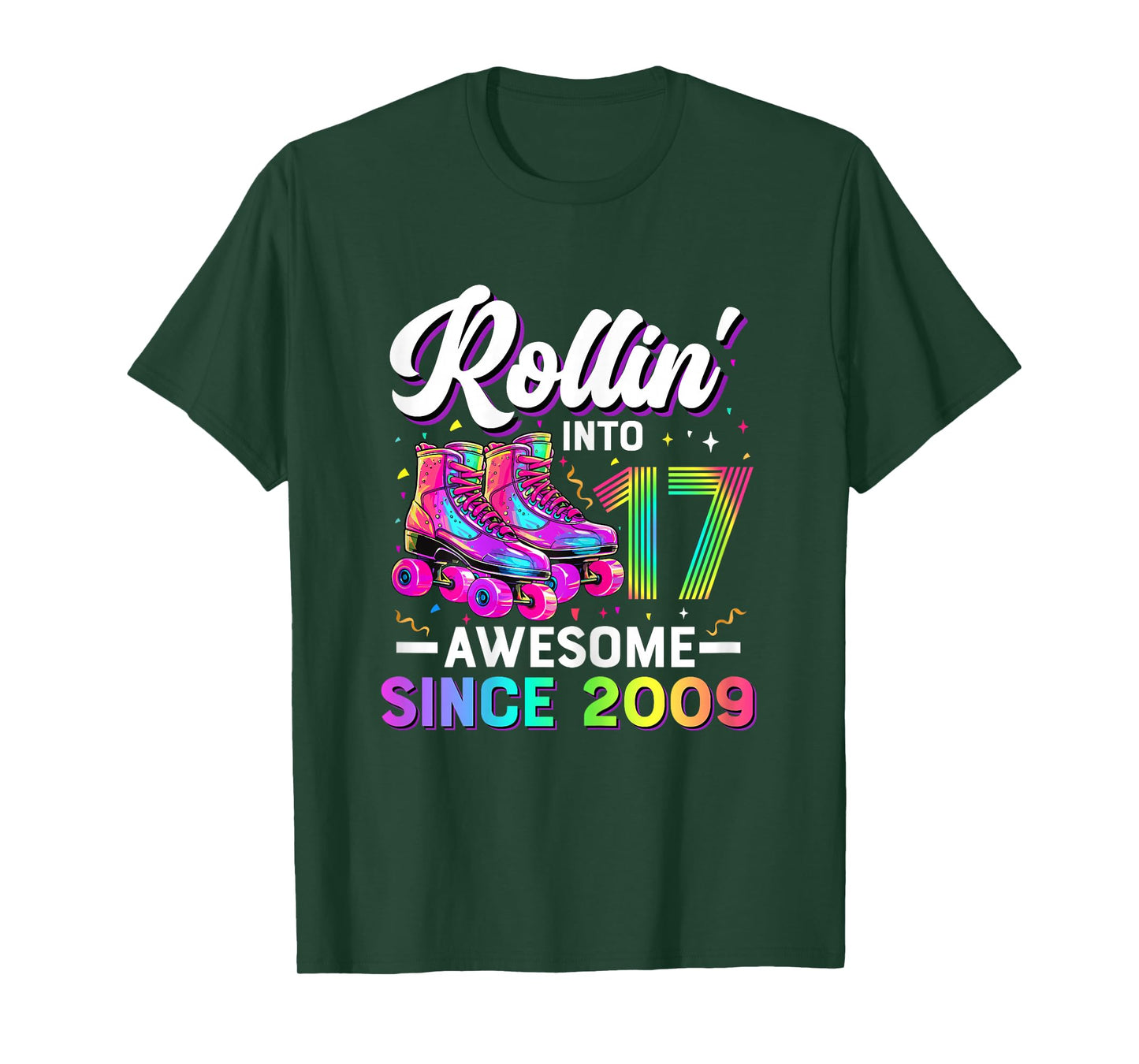 17th Birthday Shirt Girl 17 Year Old Roller Skate Skating T-Shirt