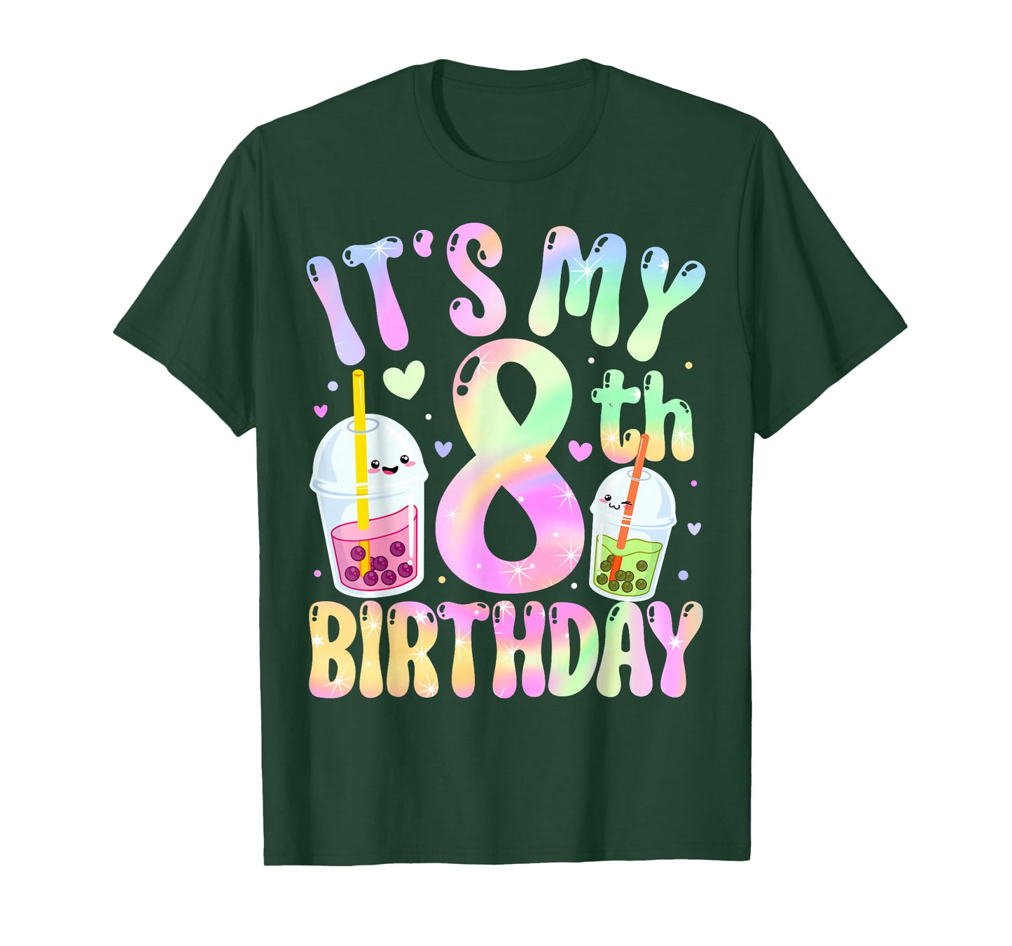 It's My 8th Birthday Bubble Boba Tea Party 8 Year Old Girl T-Shirt