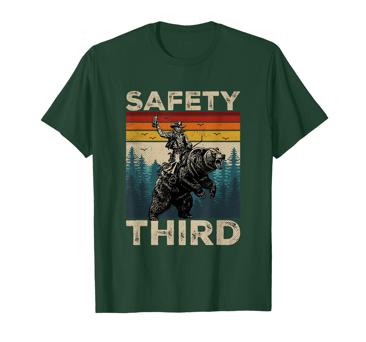 Safety Third Funny Cowboy Riding Bear Retro Sarcastic Safety T-Shirt
