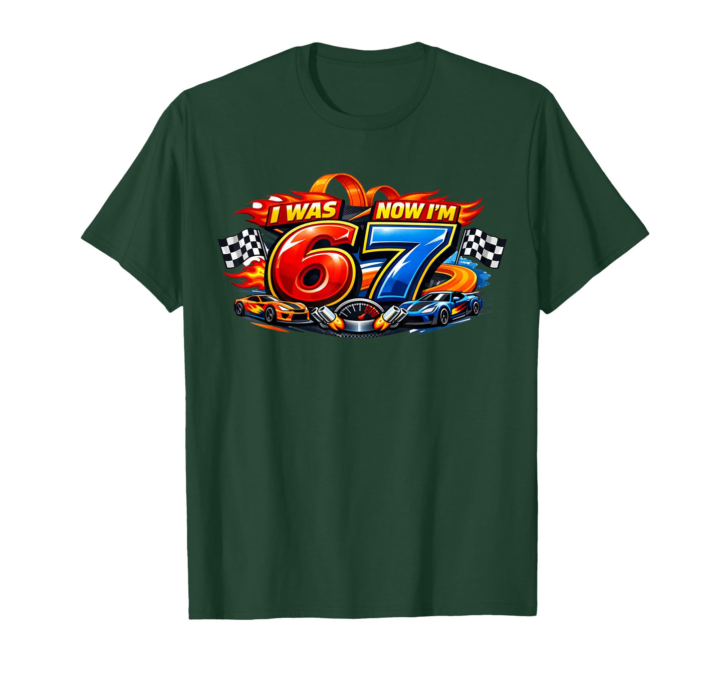 I was 6 Now I'm 7 Six Seven Car Racer 67 Meme Birthday Party T-Shirt
