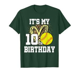 It's My 10th Birthday Softball Leopard 10 Year Old Birthday T-Shirt
