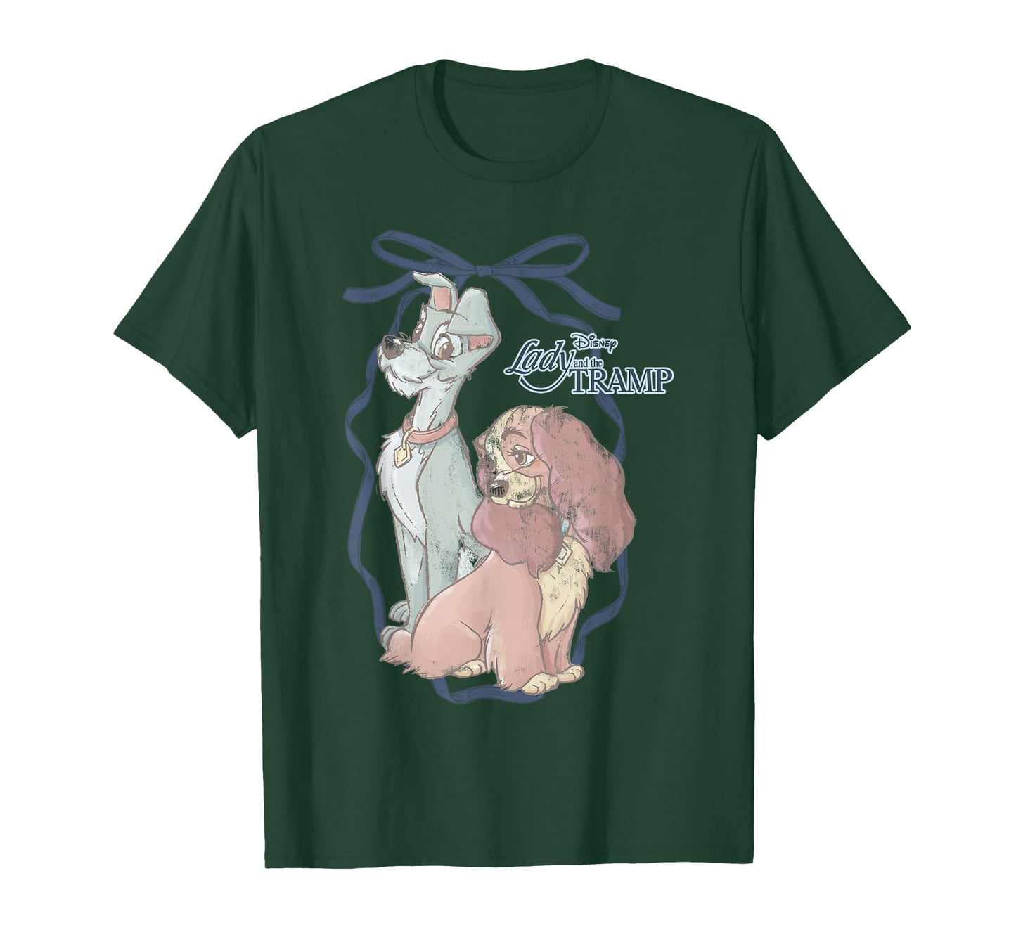 Disney Lady and The Tramp Water Color Painting Bow Portrait T-Shirt