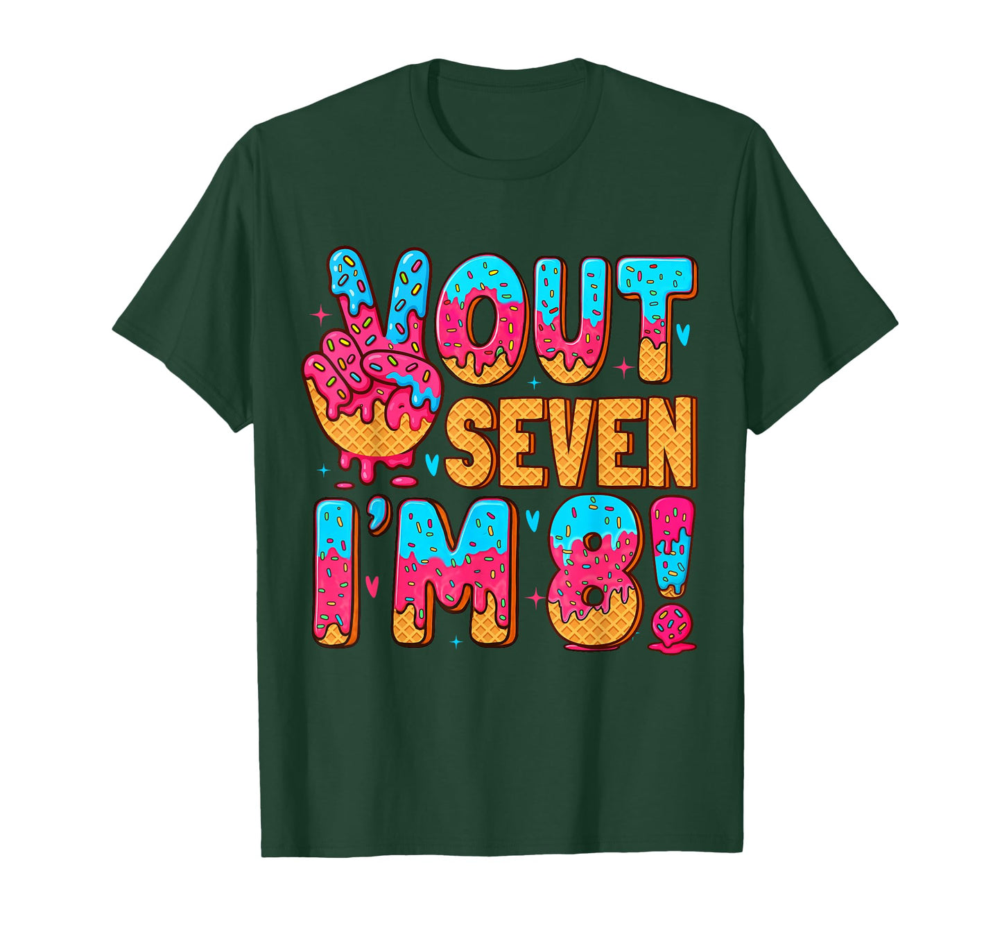 Peace Out 7 I'm 8 Eight Year Old 8th Birthday Ice Cream Drip T-Shirt