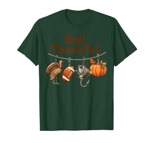 Reel Thankful Funny Thanksgiving Fishing Turkey Football T-Shirt