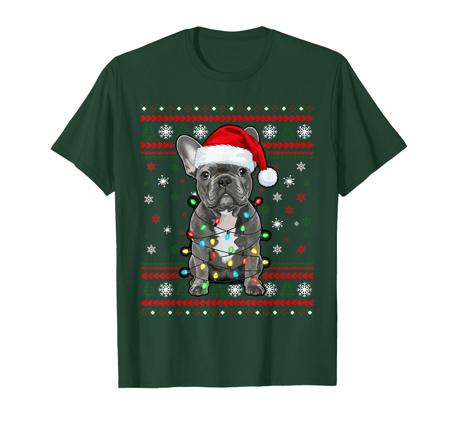 Dog Christmas, French Bulldog Christmas Lights Ugly Sweater T-Shirt