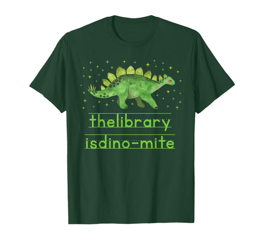 The Library is Dino-mite Dinosaur School Librarian Bookworm T-Shirt