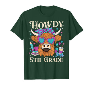 Highland Cow 5th Fifth Grade Teacher Western Cowboy Cowgirl T-Shirt