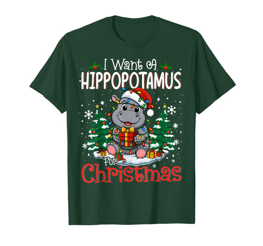 I Want a Hippopotamus for Christmas Cute Hippo Tee T-Shirt