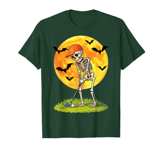 Skeleton Golf Player Halloween Golfer Funny Golfing Men Dad T-Shirt