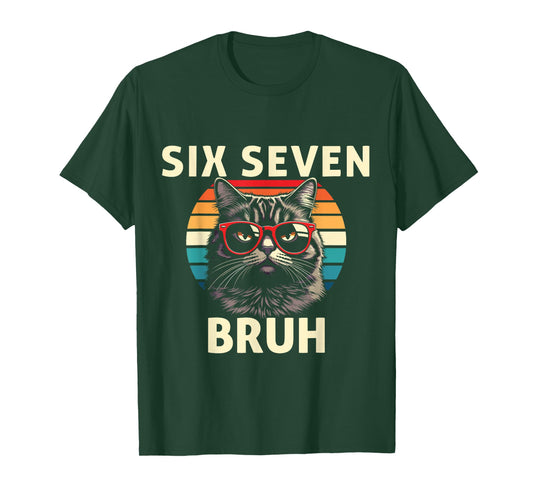 Cool Retro Six Seven Bruh Cat Sunglasses Meme 67 T-Shirt