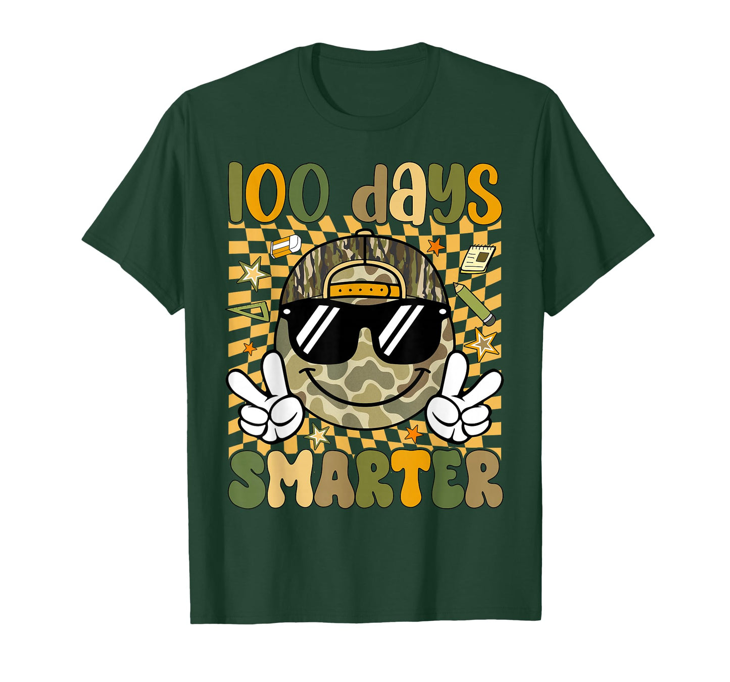 Kids 100 Days Smarter Boys Camo 100th Day of School Retro T-Shirt