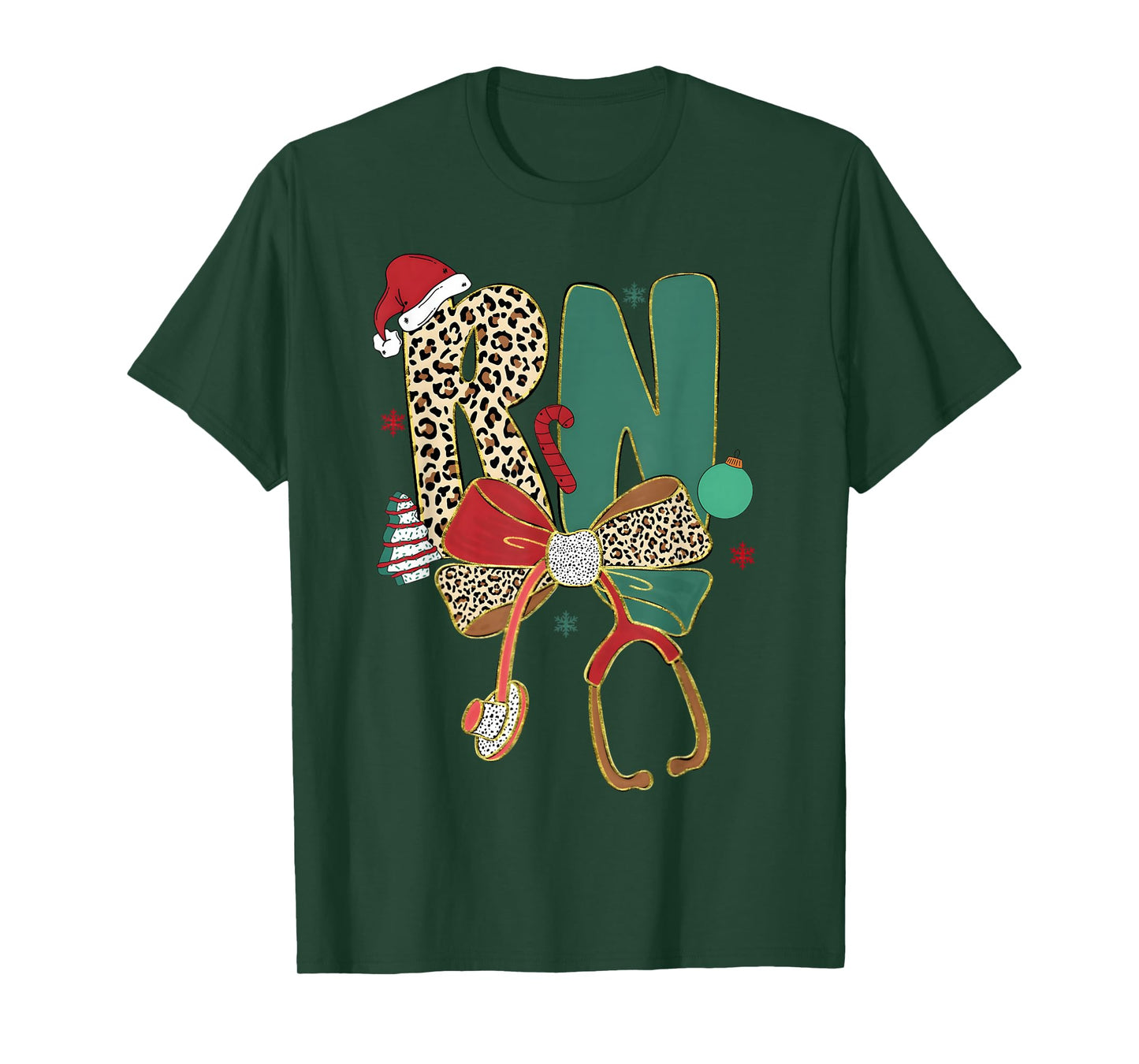 RN Nurse Merry Christmas Coquette Bow Leopard Men Women T-Shirt