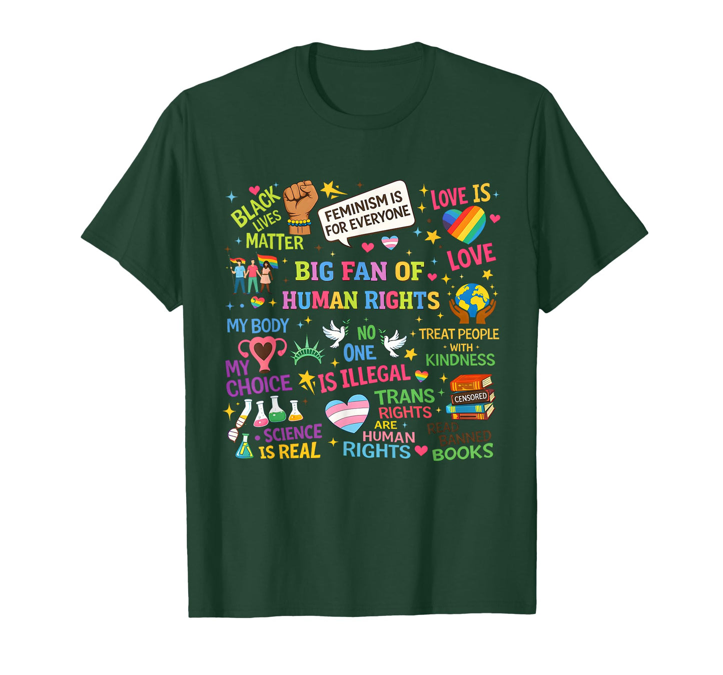 Floral Women Men Big Fan of Human Rights Equality Rainbow T-Shirt