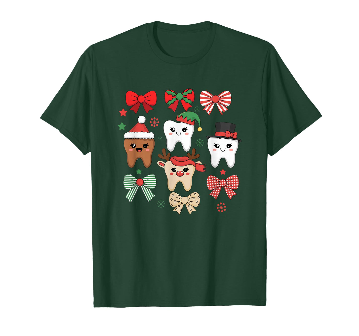 Cute Christmas Tooth Characters with Bows T-Shirt