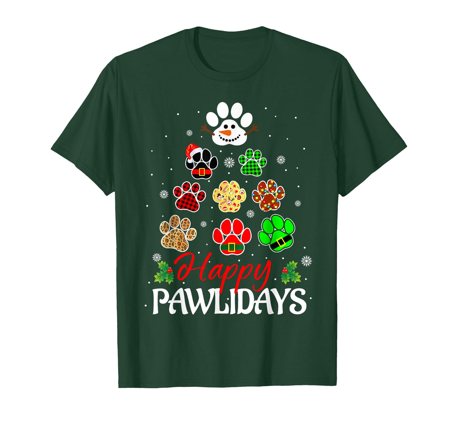 Happy Pawlidays Funny Christmas Dog Paw Xmas Dogs Lover Mom T-Shirt