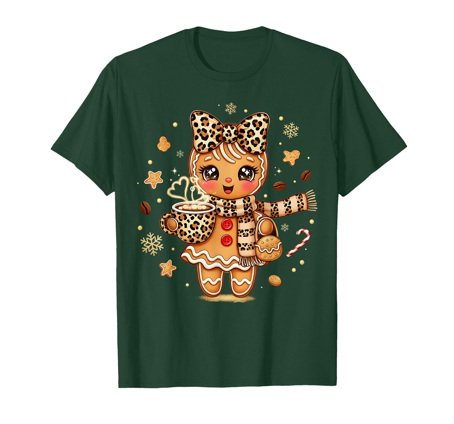 Cute Gingerbread Leopard Coquette Christmas Xmas Women Girl T-Shirt