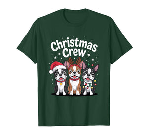 Christmas Crew Xmas Puppy Dog Funny Christmas Boston Terrier T-Shirt