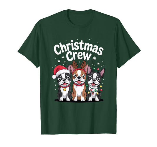 Christmas Crew Xmas Puppy Dog Funny Christmas Boston Terrier T-Shirt