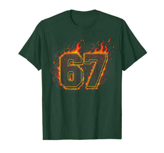 Six Seven 67 Meme Flames Fire Funny Gen Alpha Slang Kids T-Shirt