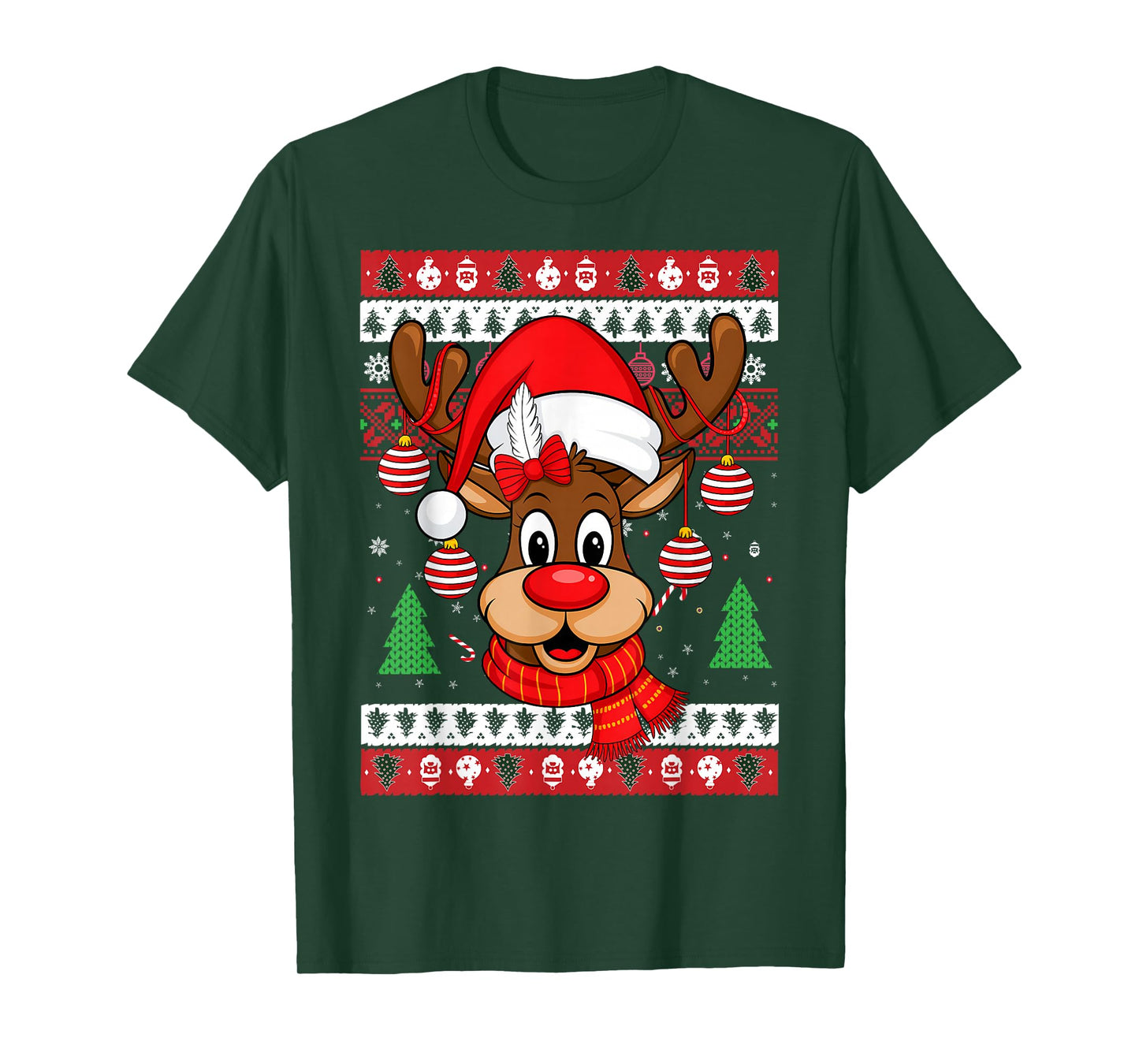 Cute Reindeer Christmas Red Nose Rudolph Xmas Kids Adult T-Shirt